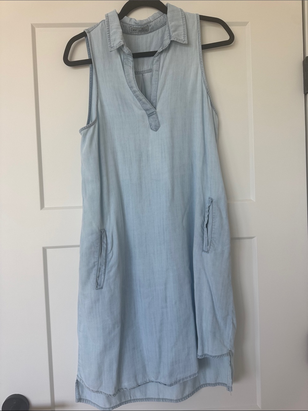 Dex Light Blue Sleeveless Chambray Shift Dress